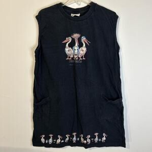 Vintage 90s Sea Gals Sleeveless Black Dress with pockets and pelican design
